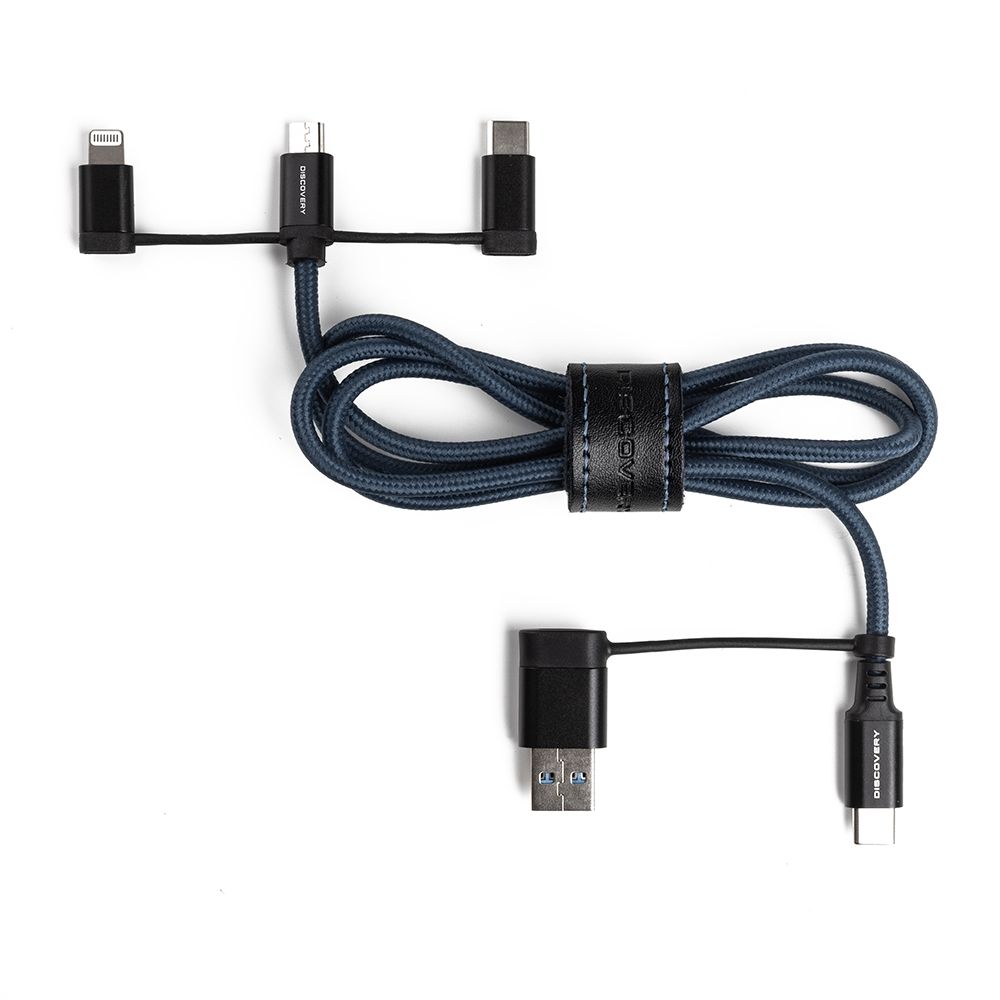 Blue Discovery Woven 3-in-1 USB Charging Cable - Image 1 of 4
